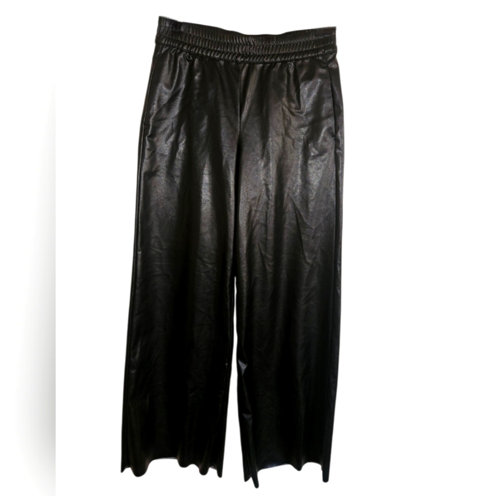 H&M Divided Women's  Black Faux Leather Pull-On Wide Leg Pants Size XS